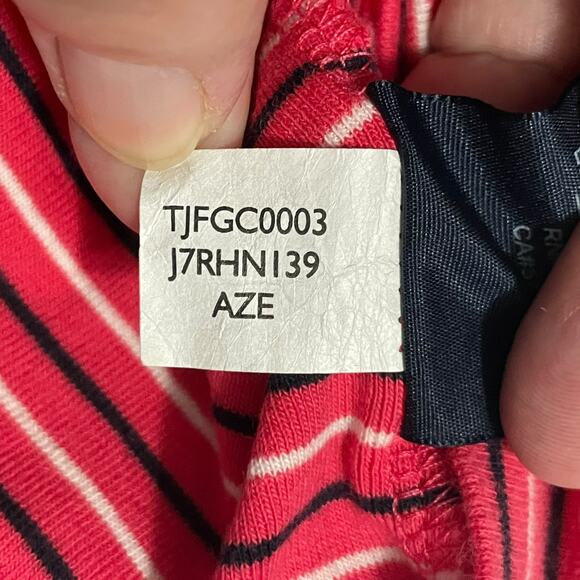 Tommy Hilfiger Womens Size M Red Blue White V Neck Striped Short Sleeve T-Shirt - Picture 7 of 10